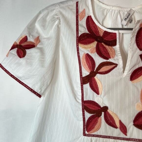 Madewell Embroidered Bohemian Floral Short Sleeve Embroidered Blouse Size Small - Picture 3 of 7
